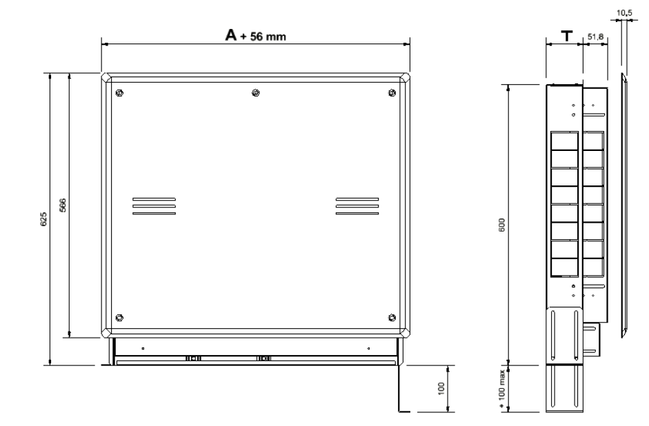 CASSETTA INCASSO P = 80/130 MM L = 1200 MM H = 600 MM IN ABS