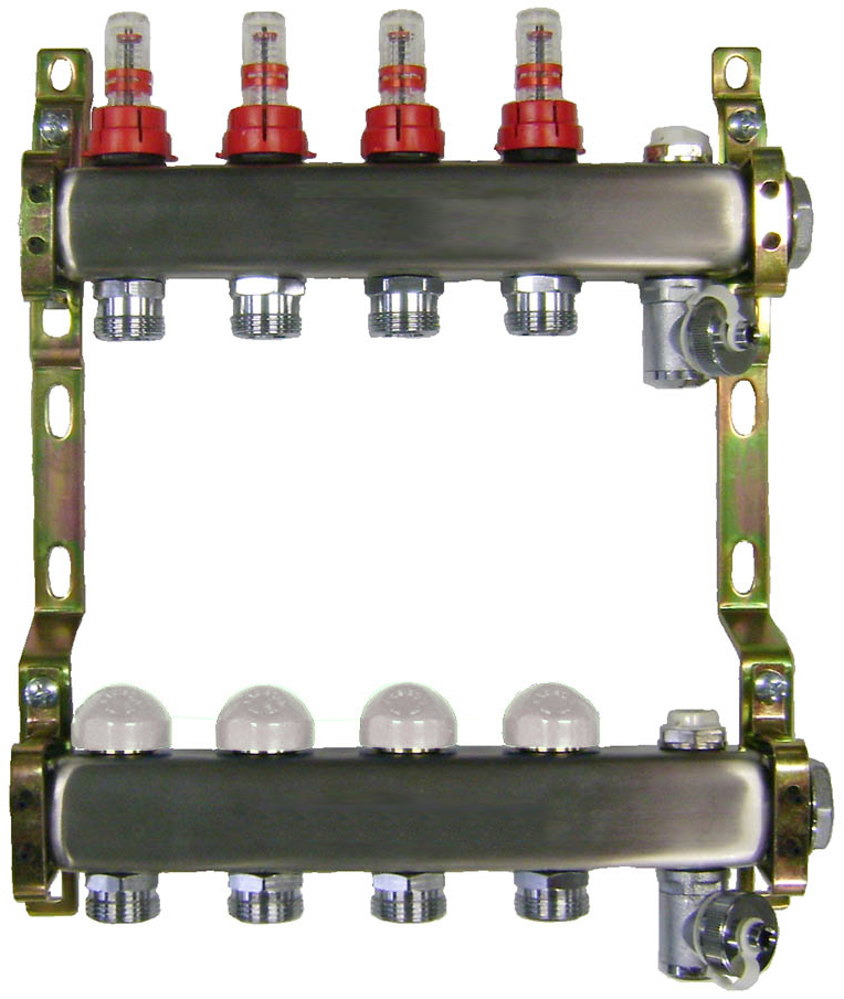 COLLETTORE ACCIAIO INOX Ø 1 X 4 ATTACCHI  L = 285 MM