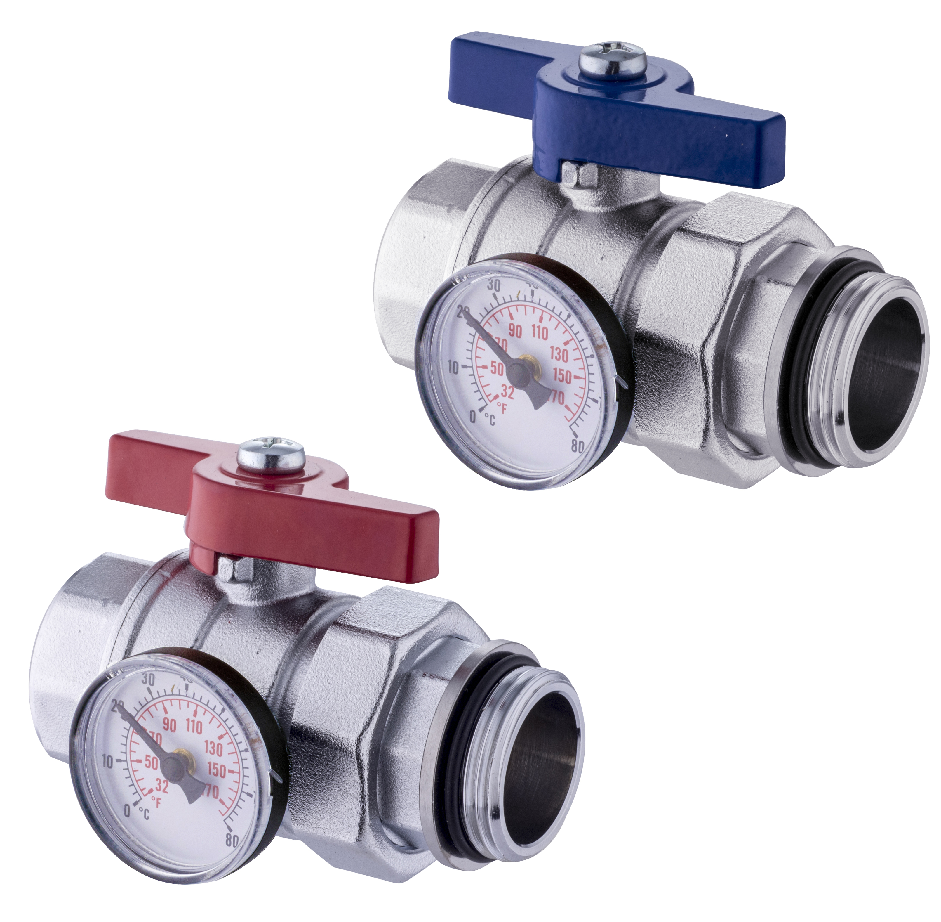 COPPIA VALVOLE DRITTE Ø 1 CON TERMOMETRO PER COLLETTORI